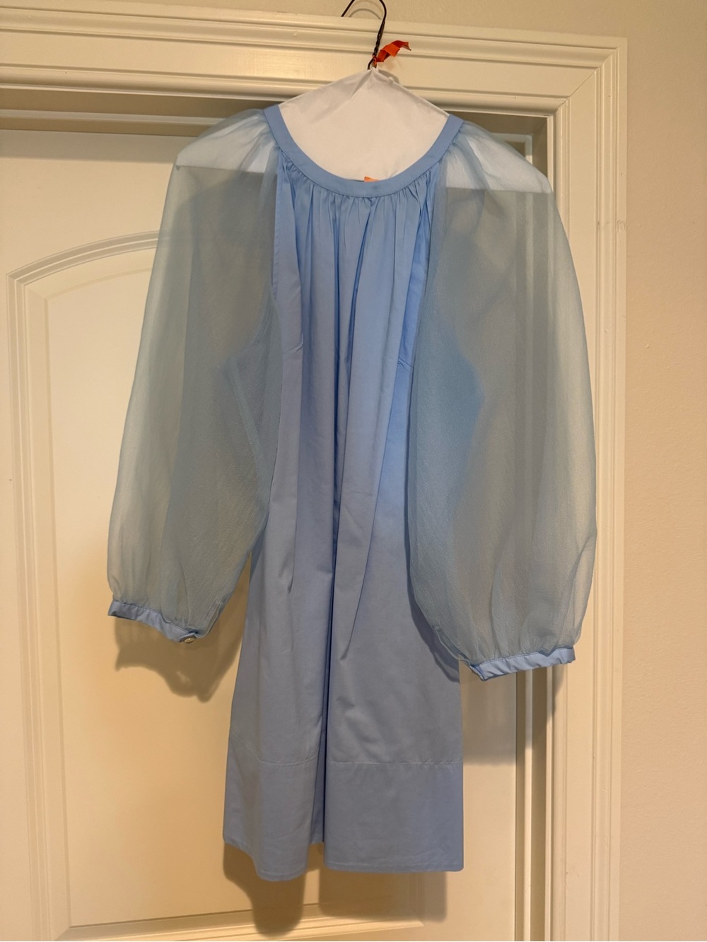 STAUD Pale Blue Sheer Puff Sleeve Mini Dress